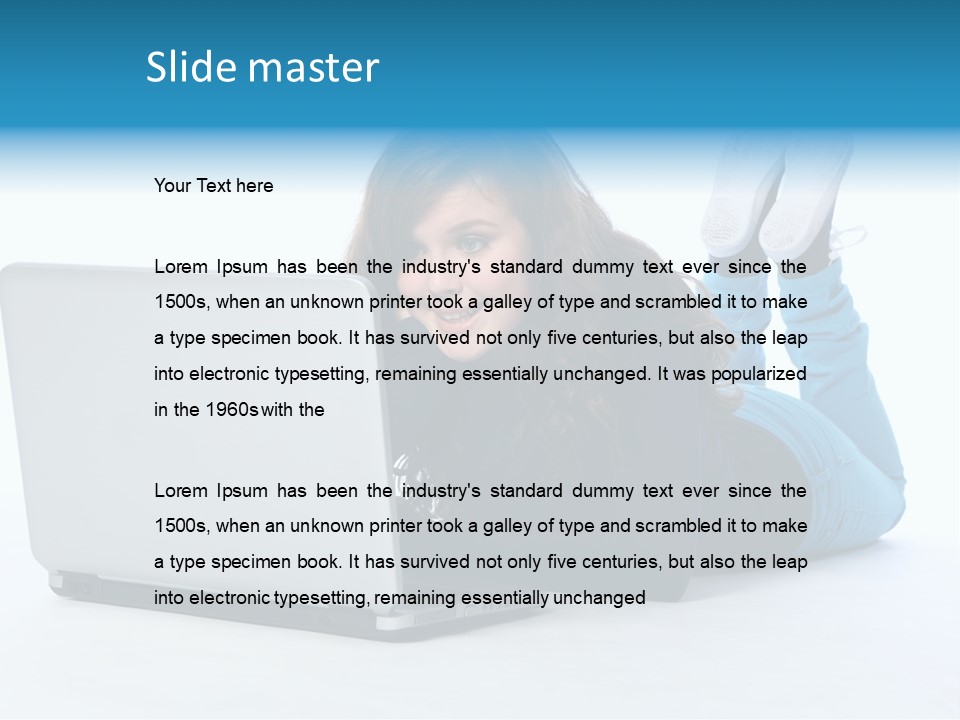 Indoor Blue Eyes Female PowerPoint Template