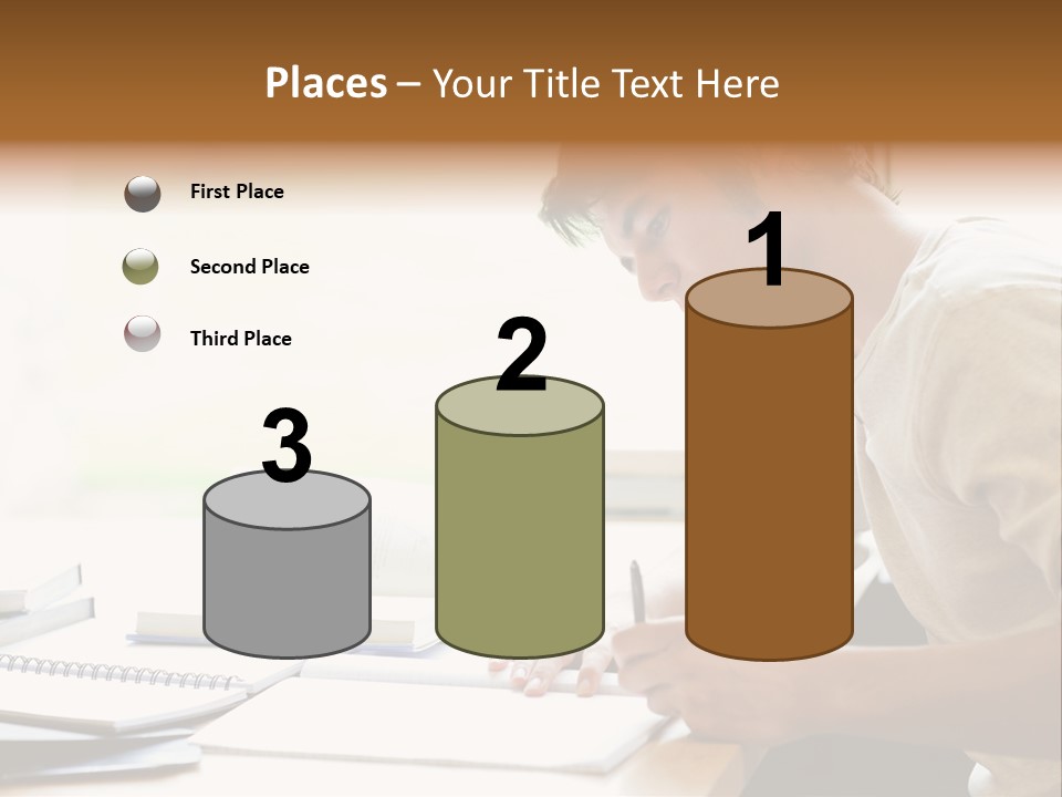 A Man Sitting At A Desk Writing On A Piece Of Paper PowerPoint Template