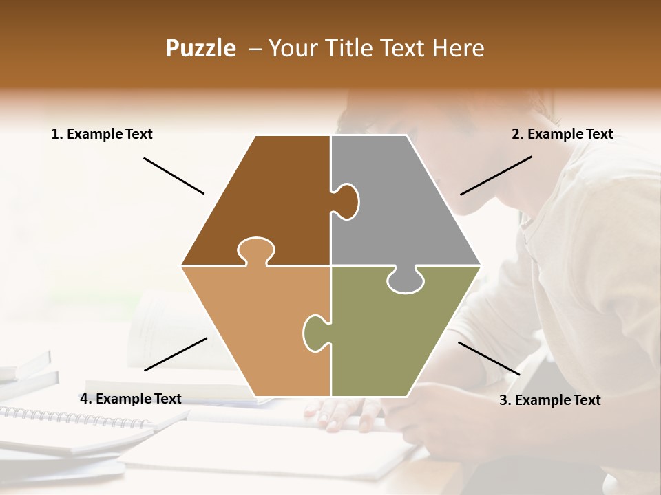 A Man Sitting At A Desk Writing On A Piece Of Paper PowerPoint Template