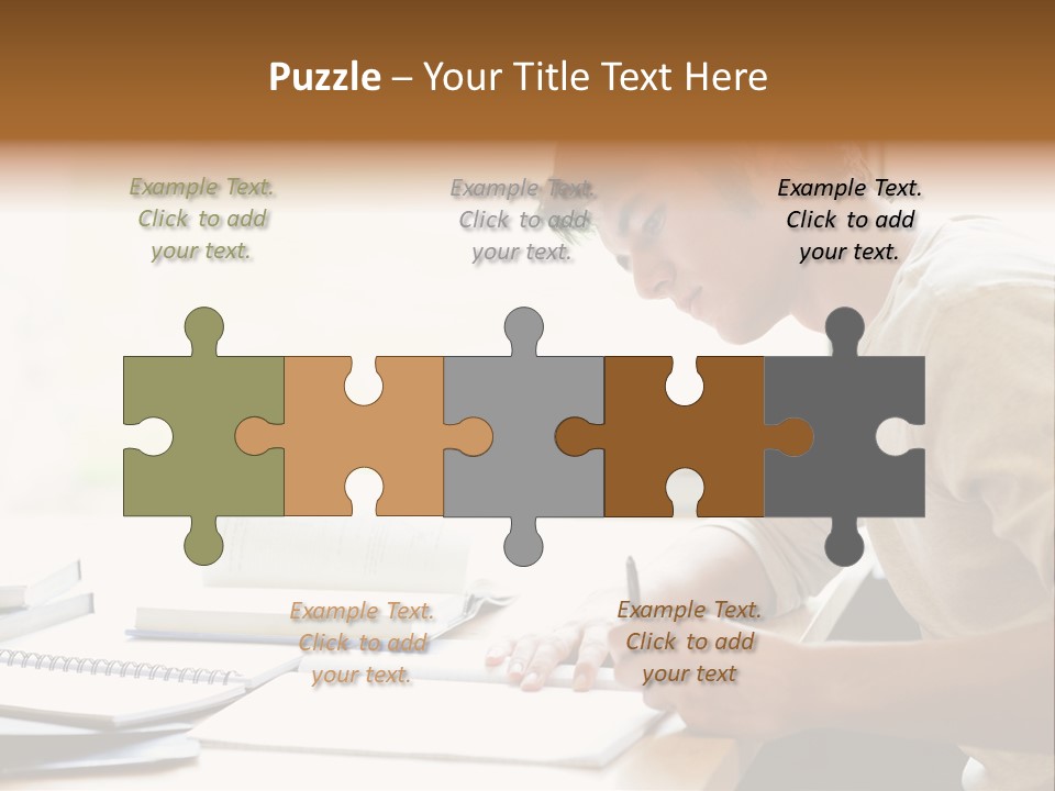 A Man Sitting At A Desk Writing On A Piece Of Paper PowerPoint Template