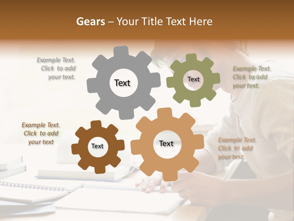 A Man Sitting At A Desk Writing On A Piece Of Paper PowerPoint Template