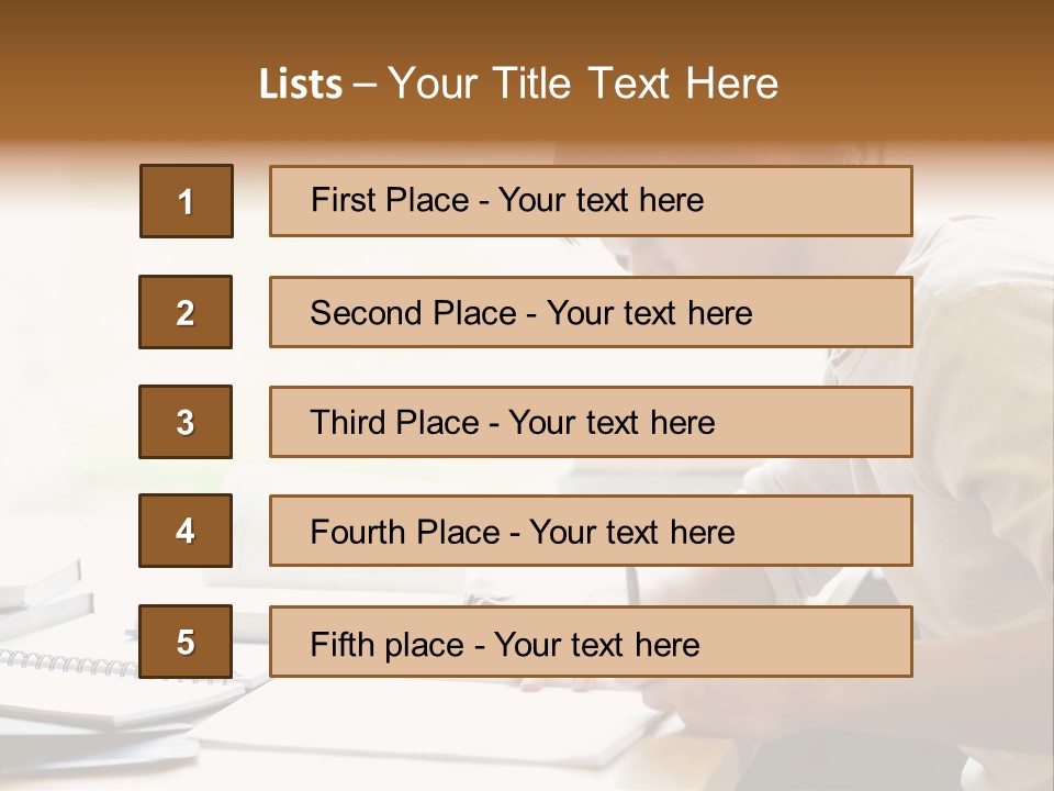 A Man Sitting At A Desk Writing On A Piece Of Paper PowerPoint Template