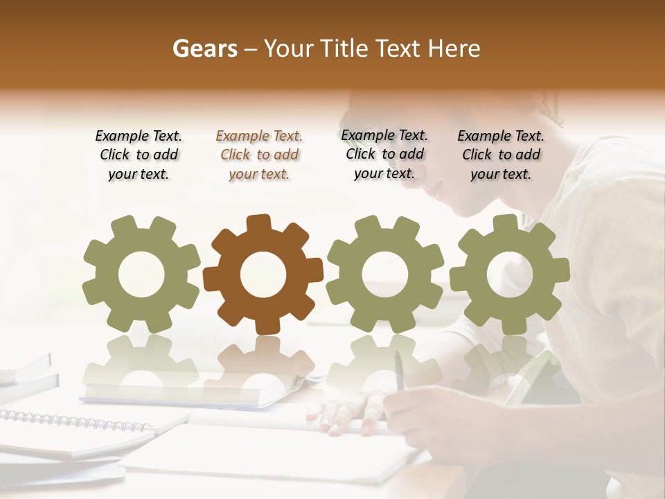 A Man Sitting At A Desk Writing On A Piece Of Paper PowerPoint Template