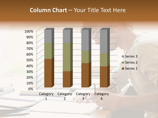 A Man Sitting At A Desk Writing On A Piece Of Paper PowerPoint Template