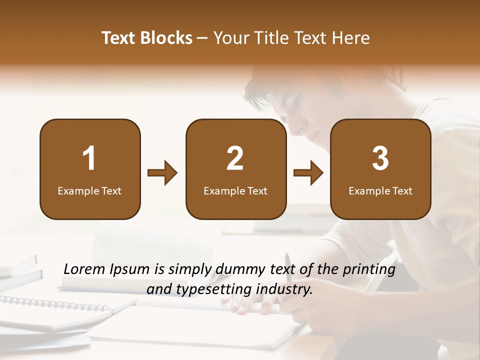 A Man Sitting At A Desk Writing On A Piece Of Paper PowerPoint Template