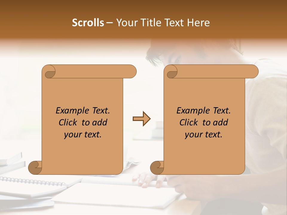 A Man Sitting At A Desk Writing On A Piece Of Paper PowerPoint Template