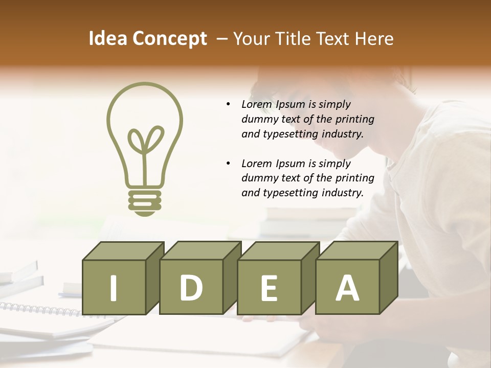 A Man Sitting At A Desk Writing On A Piece Of Paper PowerPoint Template