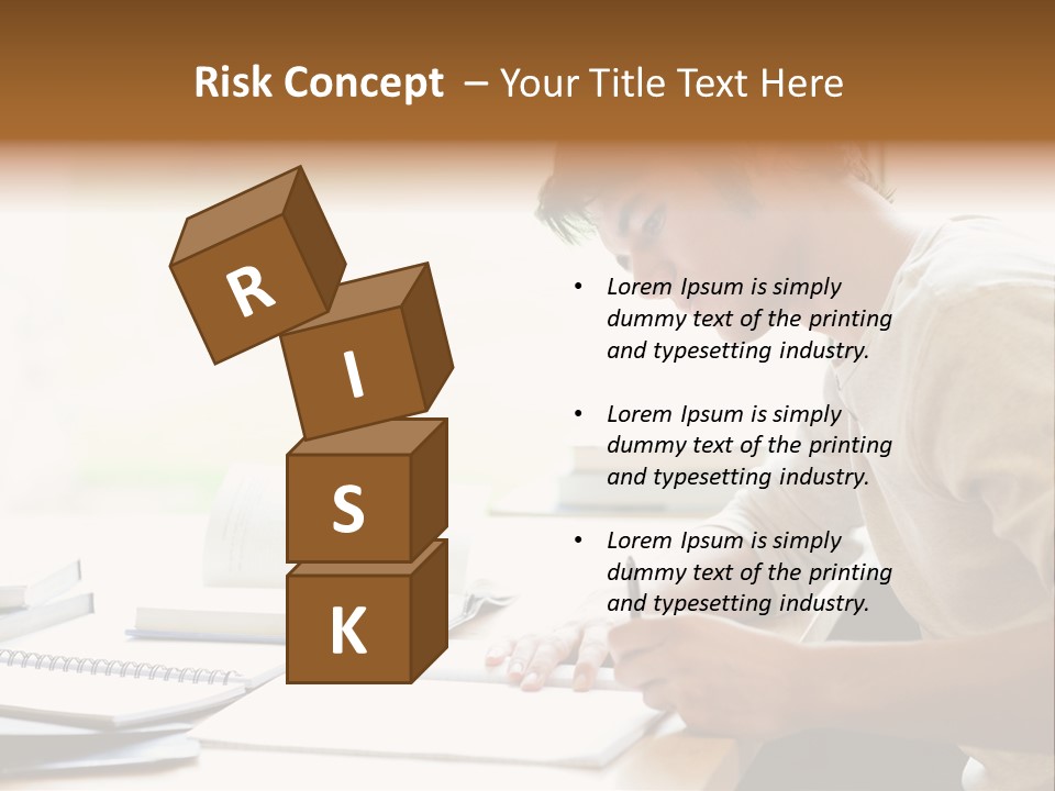 A Man Sitting At A Desk Writing On A Piece Of Paper PowerPoint Template
