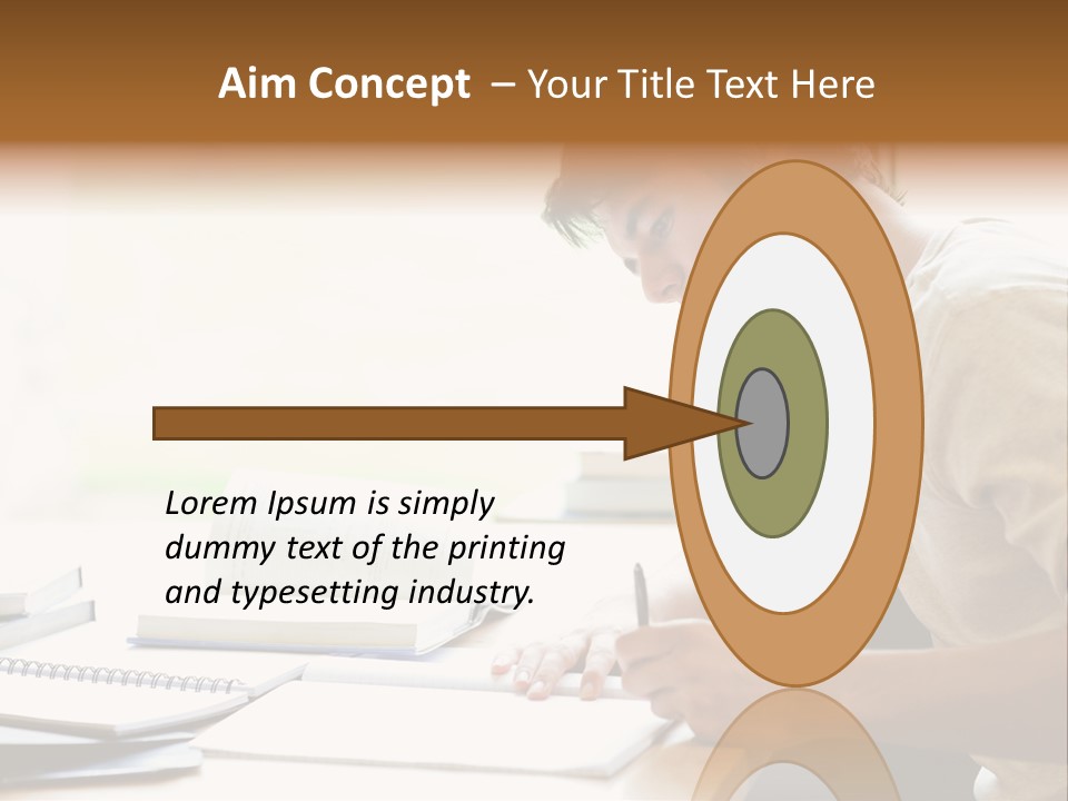 A Man Sitting At A Desk Writing On A Piece Of Paper PowerPoint Template