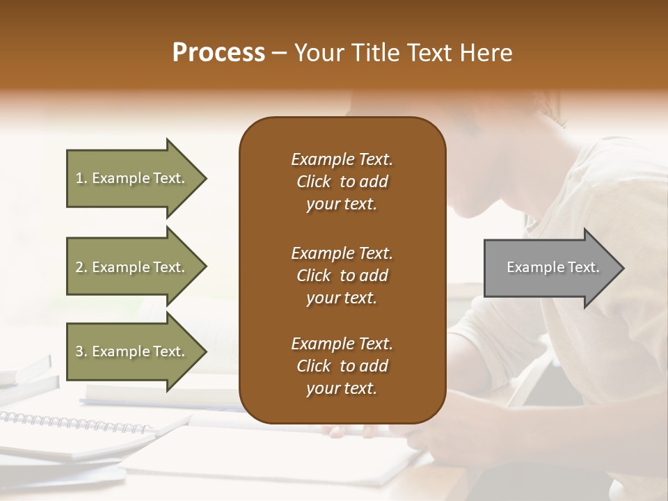 A Man Sitting At A Desk Writing On A Piece Of Paper PowerPoint Template