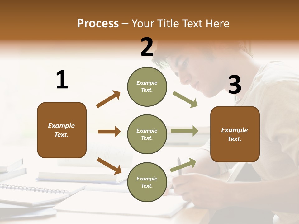 A Man Sitting At A Desk Writing On A Piece Of Paper PowerPoint Template
