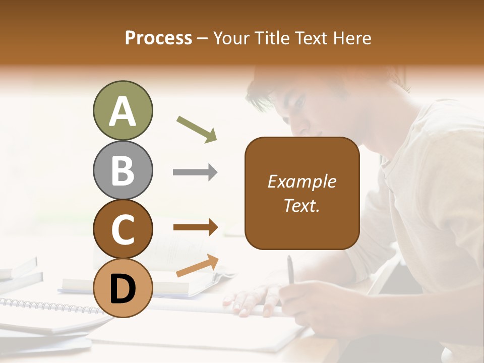 A Man Sitting At A Desk Writing On A Piece Of Paper PowerPoint Template