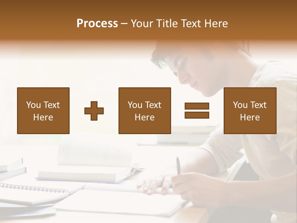 A Man Sitting At A Desk Writing On A Piece Of Paper PowerPoint Template