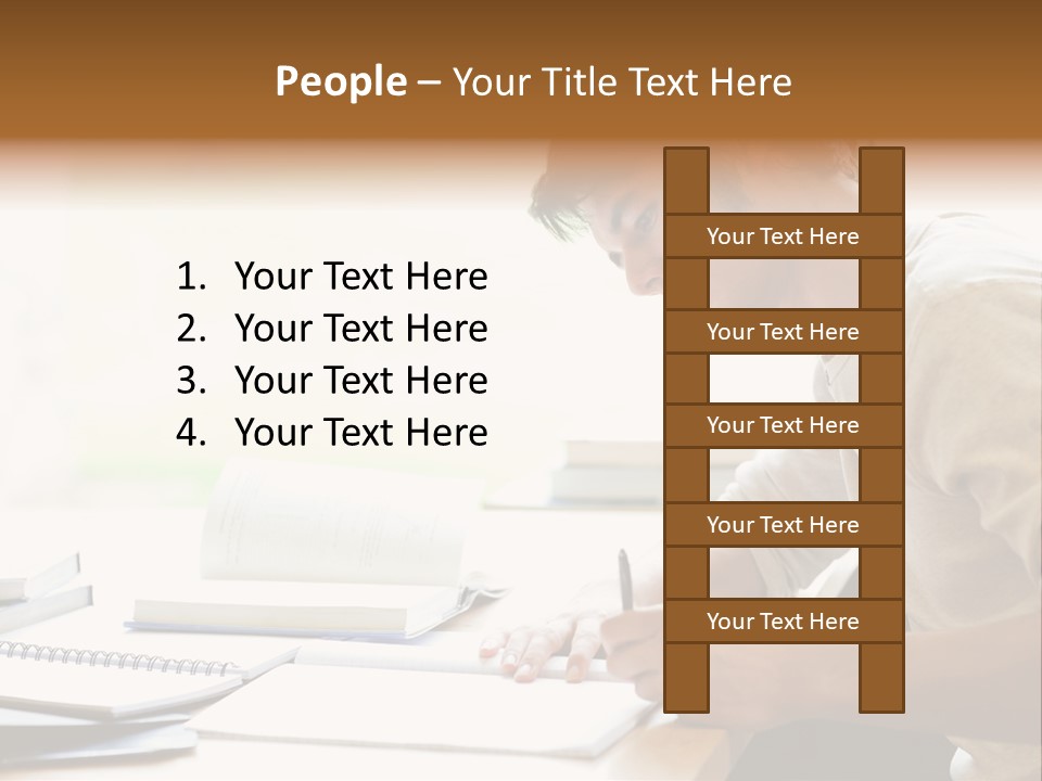 A Man Sitting At A Desk Writing On A Piece Of Paper PowerPoint Template