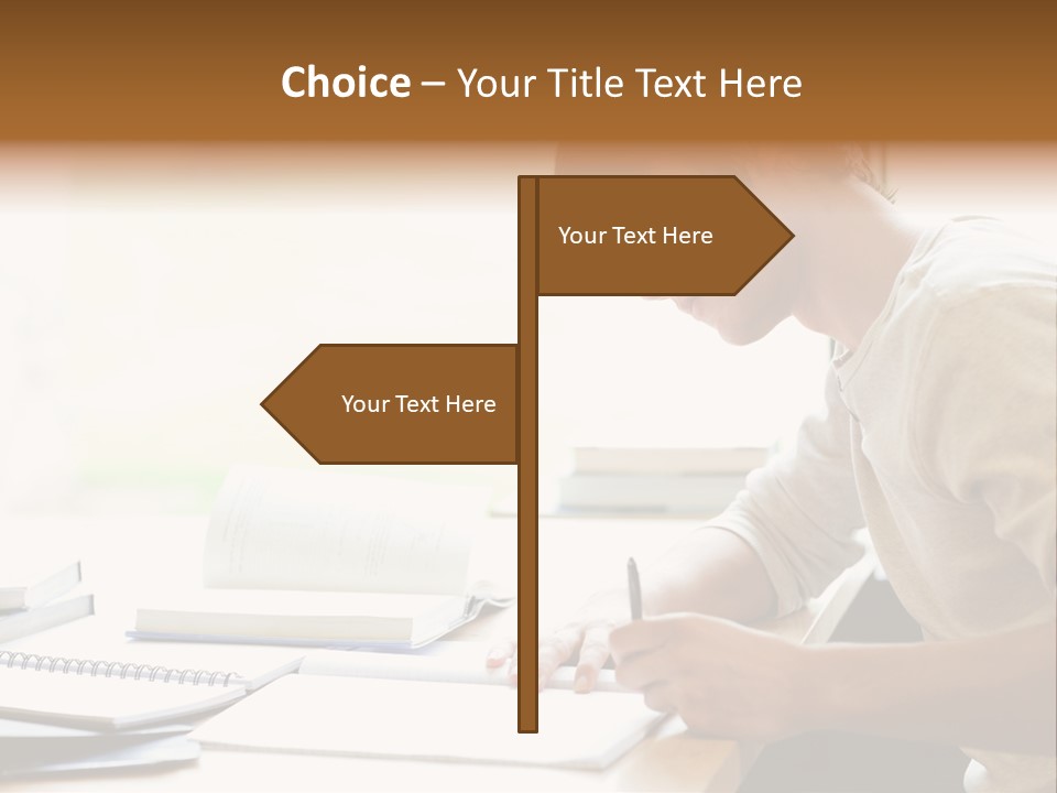A Man Sitting At A Desk Writing On A Piece Of Paper PowerPoint Template