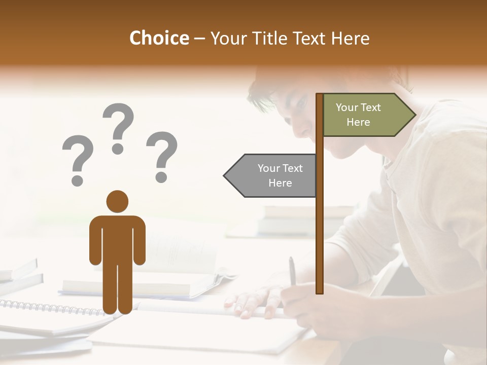 A Man Sitting At A Desk Writing On A Piece Of Paper PowerPoint Template