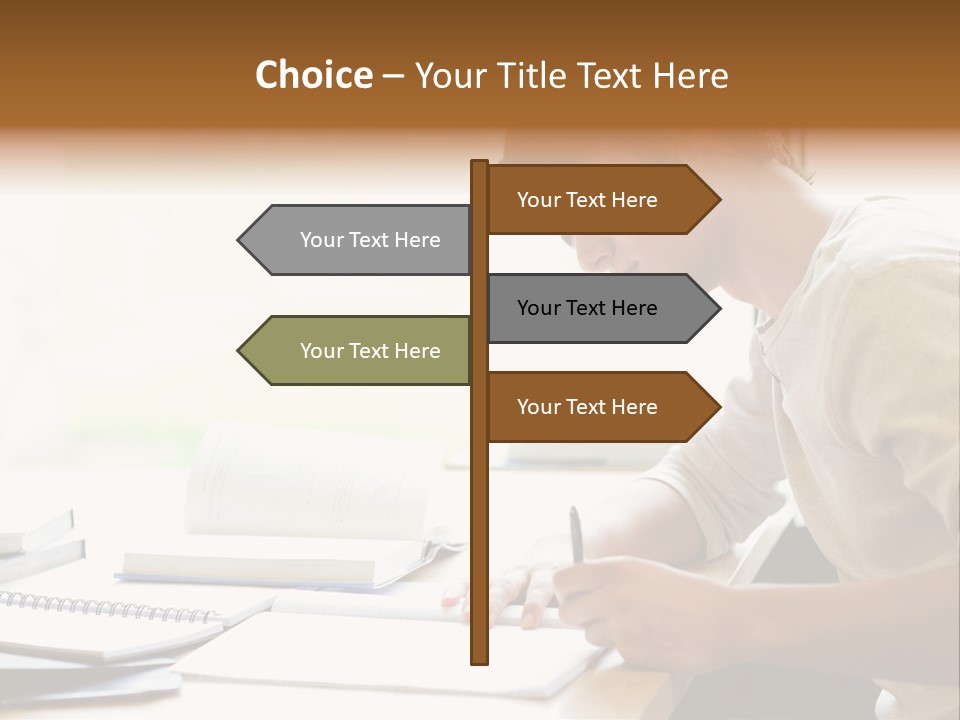 A Man Sitting At A Desk Writing On A Piece Of Paper PowerPoint Template