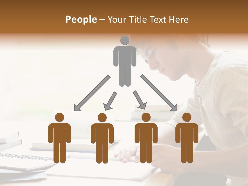 A Man Sitting At A Desk Writing On A Piece Of Paper PowerPoint Template