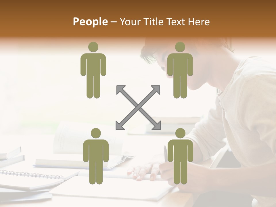 A Man Sitting At A Desk Writing On A Piece Of Paper PowerPoint Template