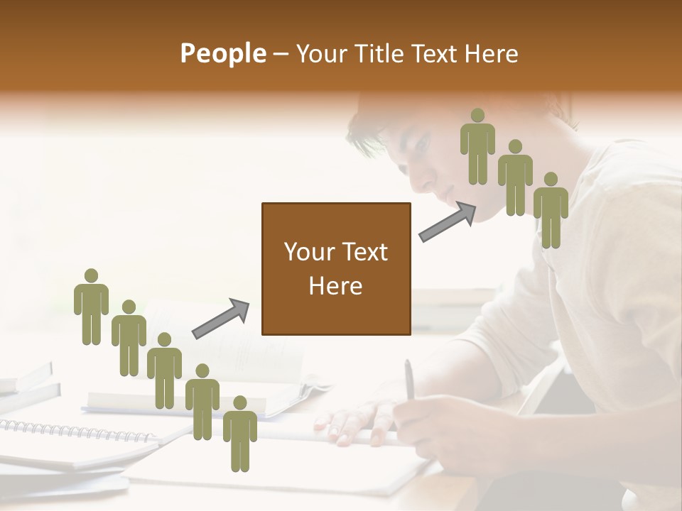 A Man Sitting At A Desk Writing On A Piece Of Paper PowerPoint Template