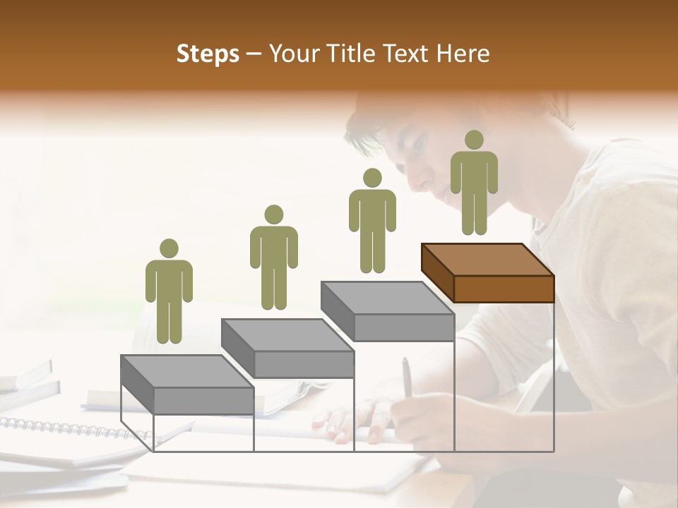 A Man Sitting At A Desk Writing On A Piece Of Paper PowerPoint Template