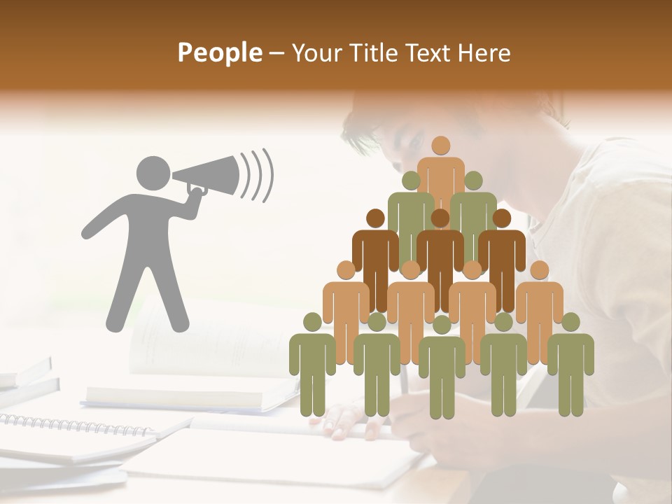 A Man Sitting At A Desk Writing On A Piece Of Paper PowerPoint Template