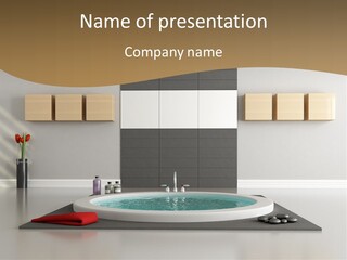 A Bath Tub With A Red Towel On Top Of It PowerPoint Template