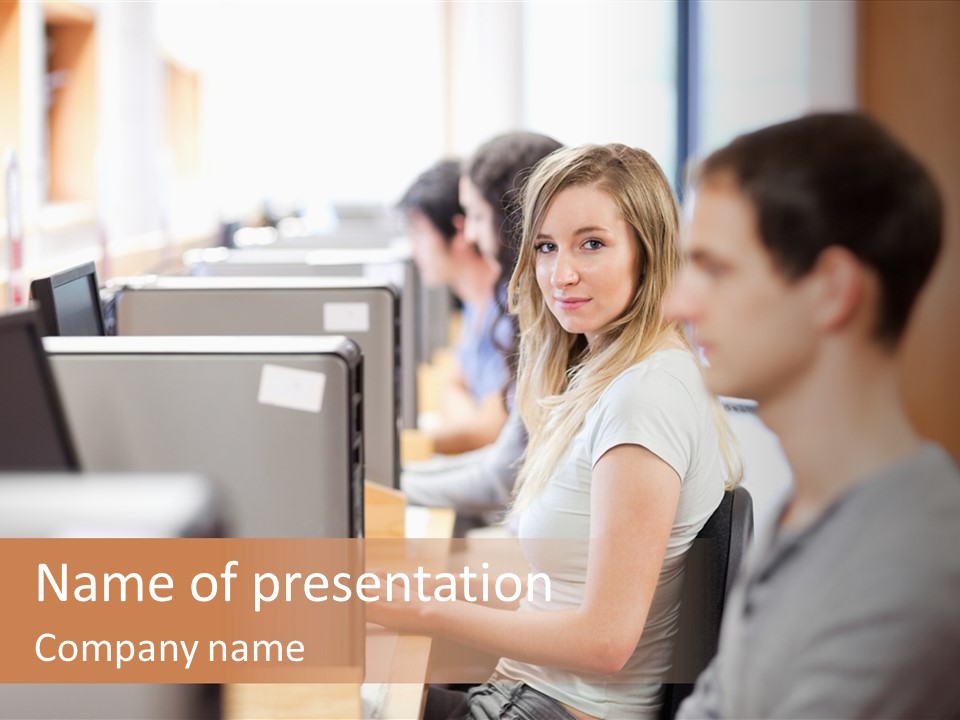 College Caucasian Appearance Happy PowerPoint Template