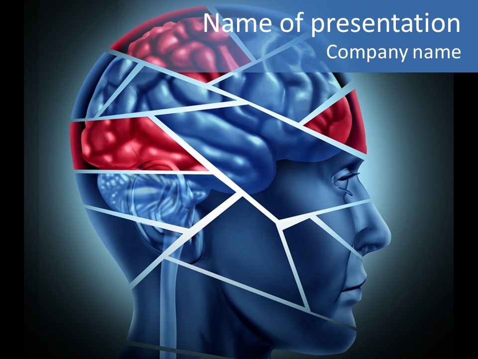 A Blue Man's Head With A Red Brain In It PowerPoint Template