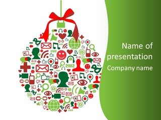 A Christmas Ornament With A Red Bow On Top Of It PowerPoint Template