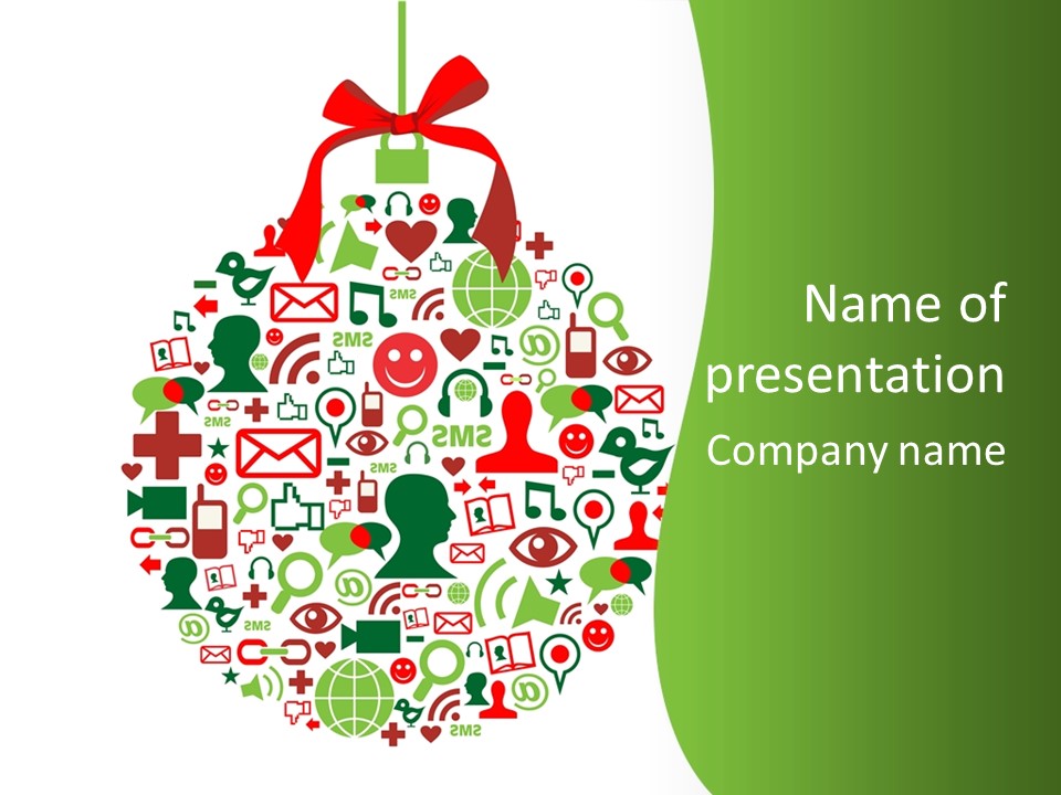 A Christmas Ornament With A Red Bow On Top Of It PowerPoint Template