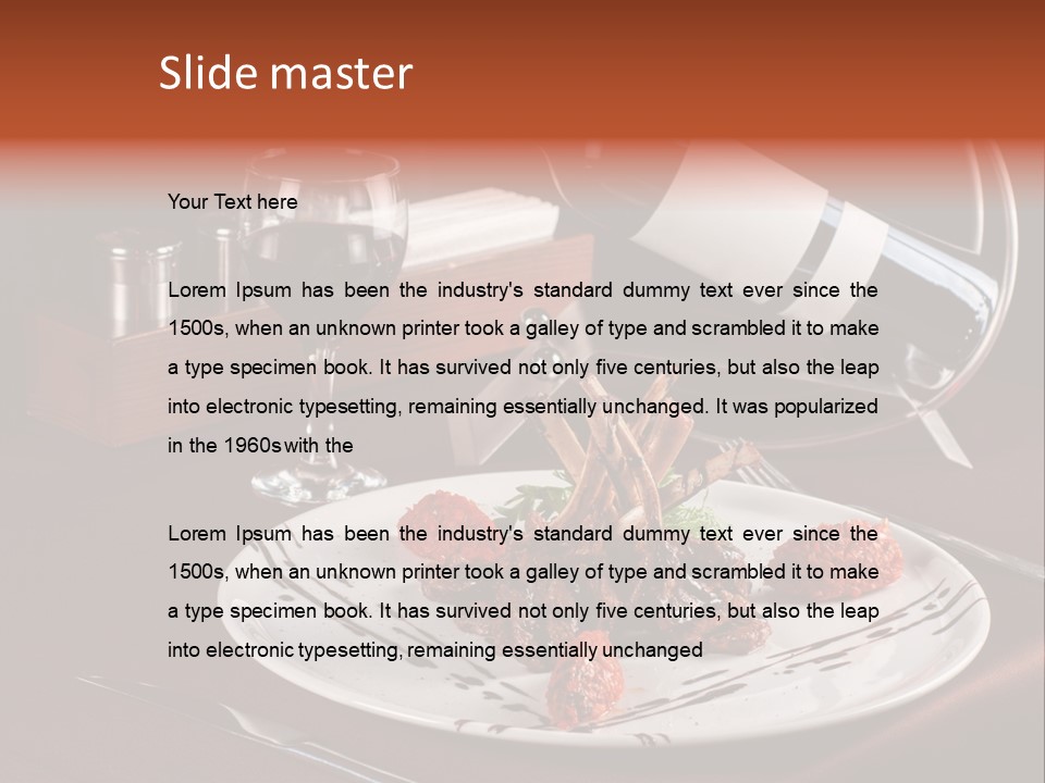 A Plate Of Food And A Bottle Of Wine On A Table PowerPoint Template