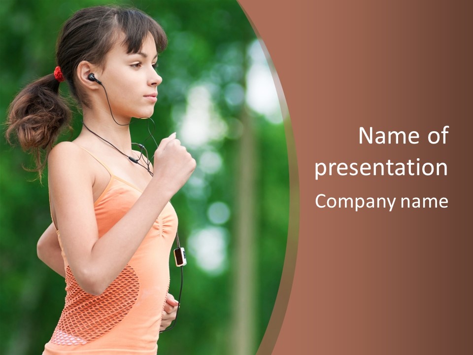 A Woman Running With Headphones On Her Ears PowerPoint Template