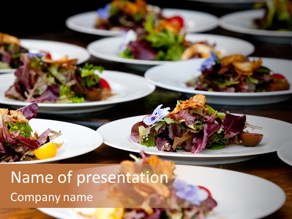 A Table Topped With White Plates Filled With Different Types Of Food PowerPoint Template