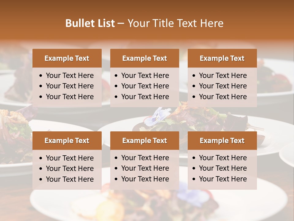 A Table Topped With White Plates Filled With Different Types Of Food PowerPoint Template