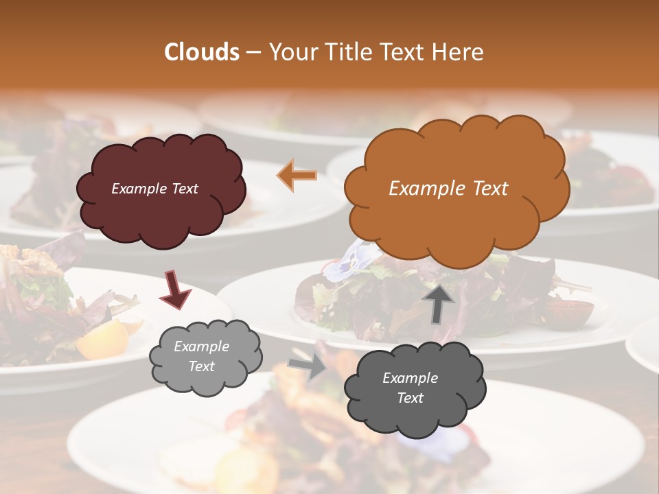 A Table Topped With White Plates Filled With Different Types Of Food PowerPoint Template