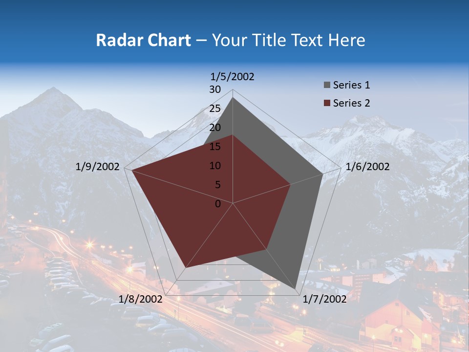A Snowy Mountain Range With A Town In The Foreground PowerPoint Template