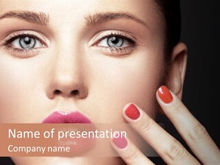 A Woman With Red And Pink Nail Polish On Her Nails PowerPoint Template