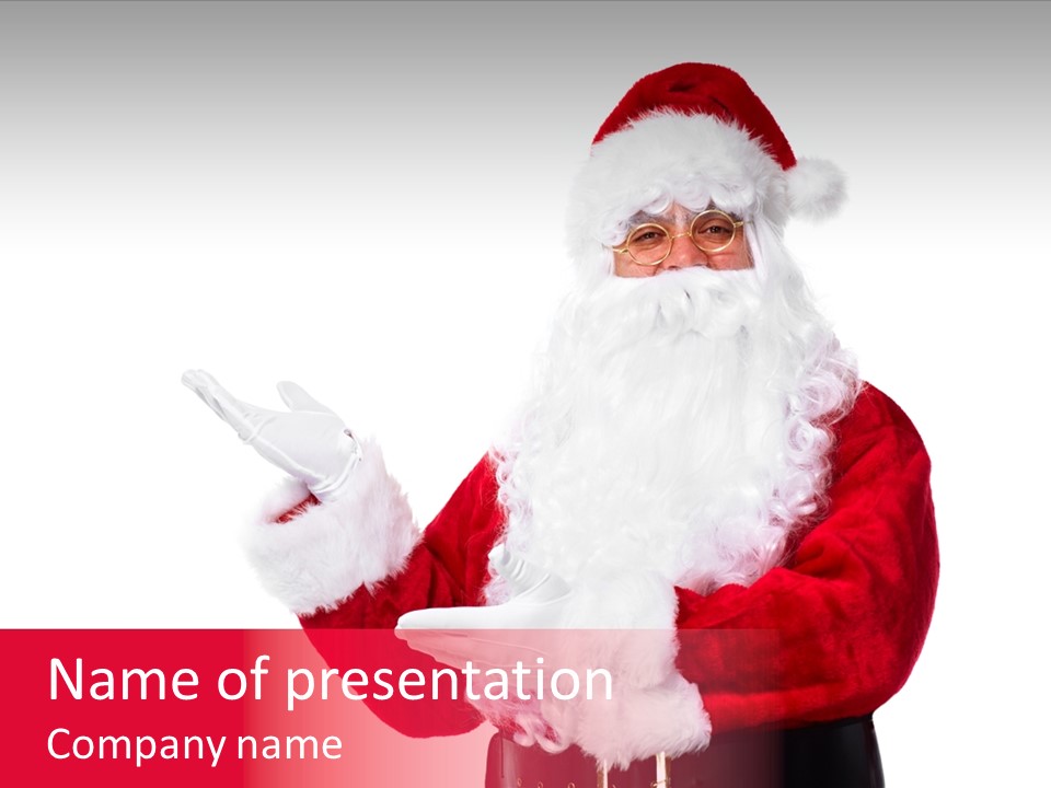 A Man Dressed As Santa Clause Holding A Paper PowerPoint Template