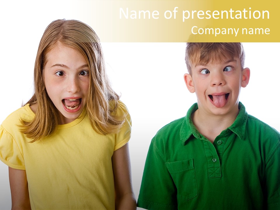 Yellow Children Isolated White Background PowerPoint Template
