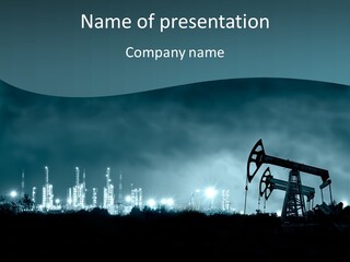 Night Oil Field Pump Jack PowerPoint Template