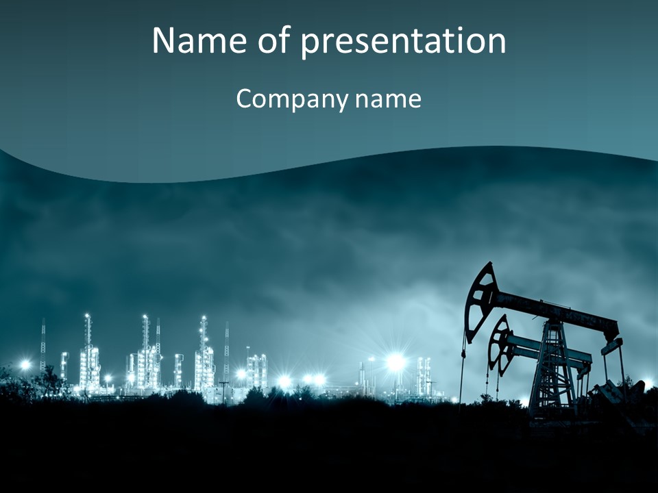 Night Oil Field Pump Jack PowerPoint Template