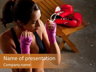 A Woman With Boxing Gloves And Gloves On PowerPoint Template