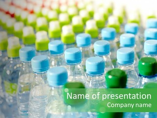 A Group Of Bottled Water Bottles Sitting On Top Of A Table PowerPoint Template