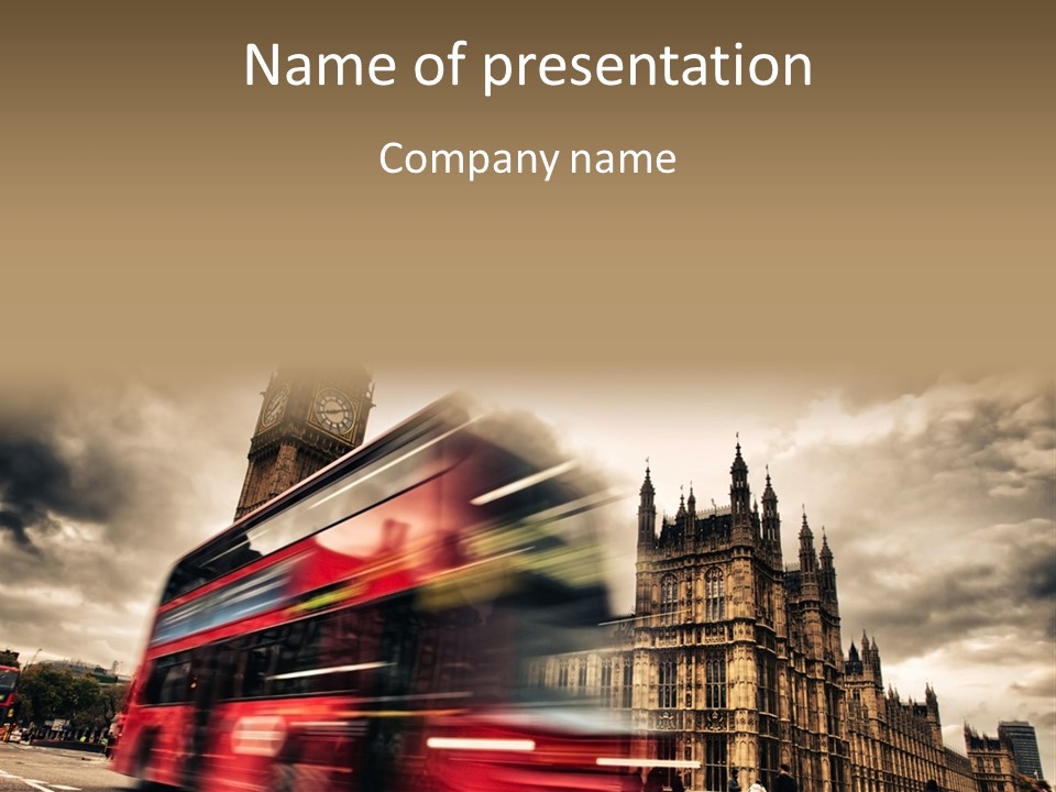 A Red Double Decker Bus Driving Down A Street PowerPoint Template
