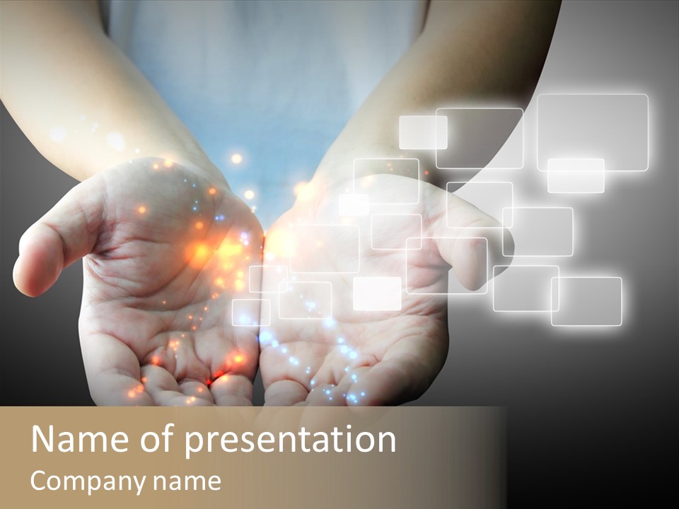 A Person Holding Out Their Hands With A Lot Of Lights Coming Out Of Them PowerPoint Template