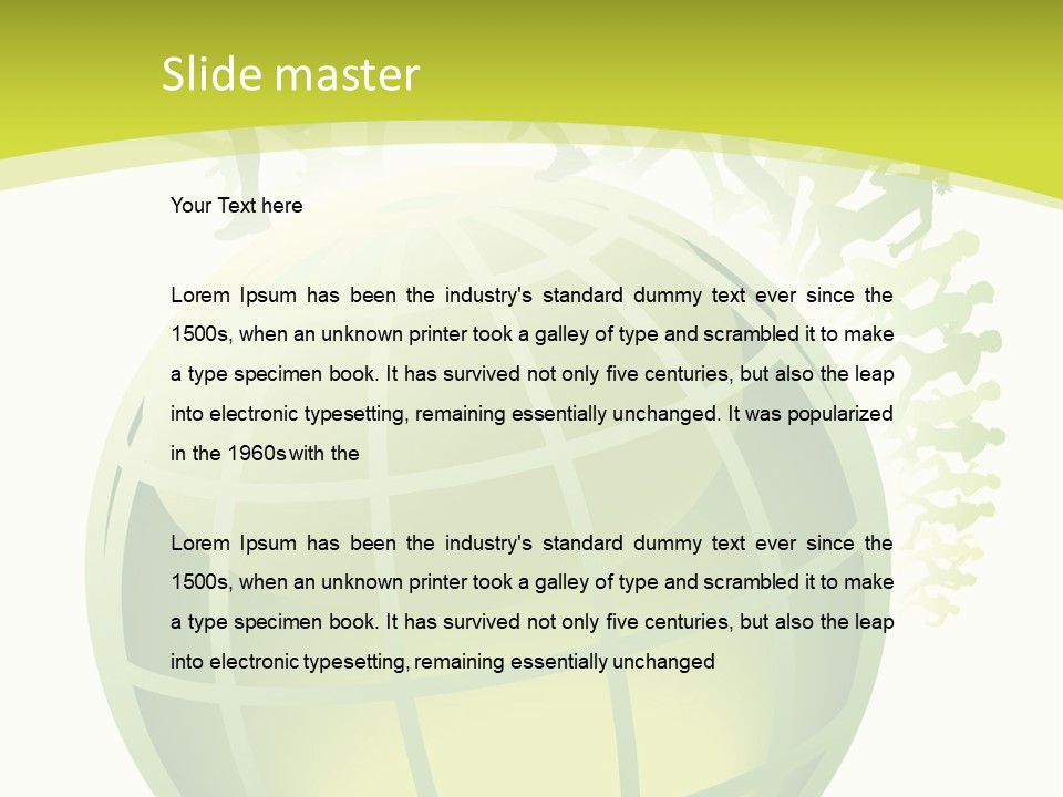 A Green Globe With People Running Around It PowerPoint Template