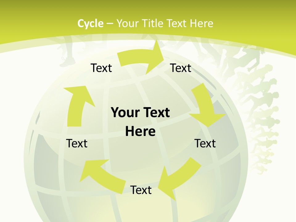 A Green Globe With People Running Around It PowerPoint Template