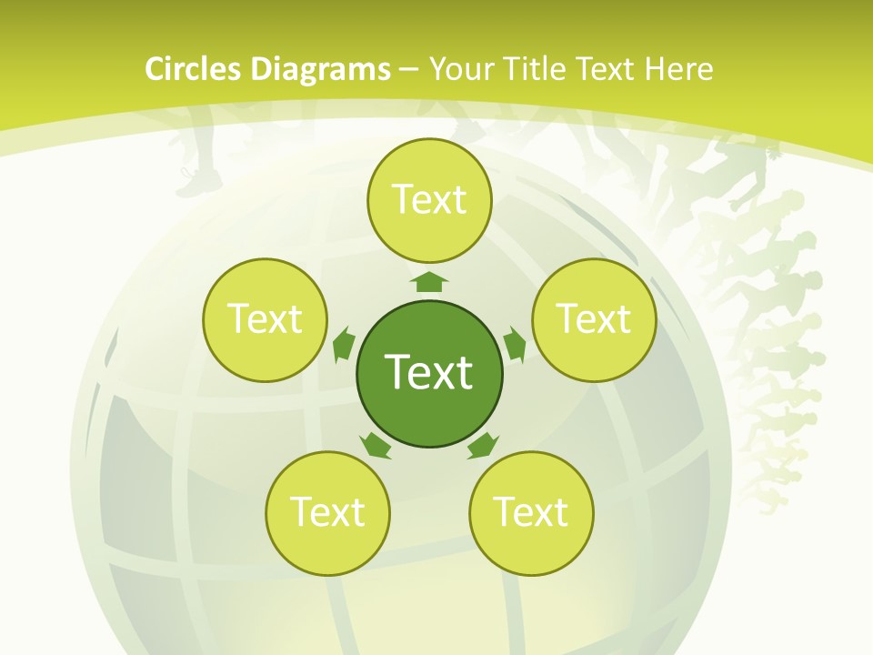 A Green Globe With People Running Around It PowerPoint Template