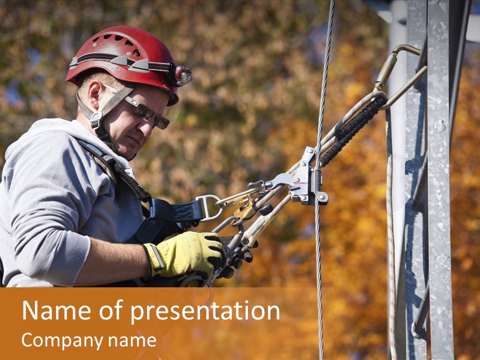 Climbing Construction Telecommunications Equipment PowerPoint Template